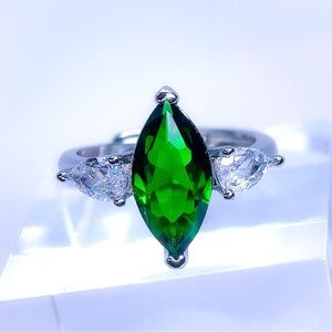 Emerald Crystal ring, marquise cut green engagement adjustable ring promise